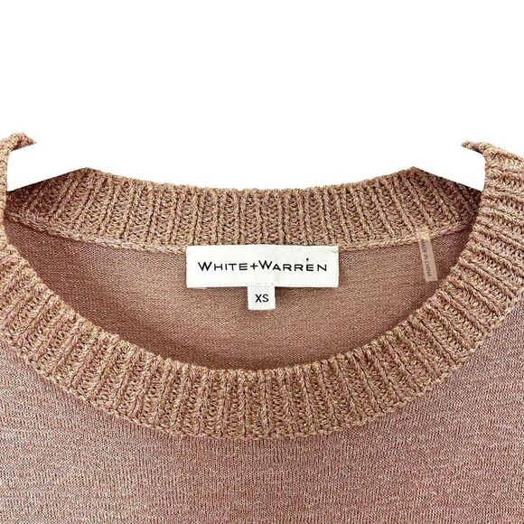 White + Warren Fine Knit Gold T shirt Blouse Sz XS metallic shimmer‎ pink - Picture 3 of 6